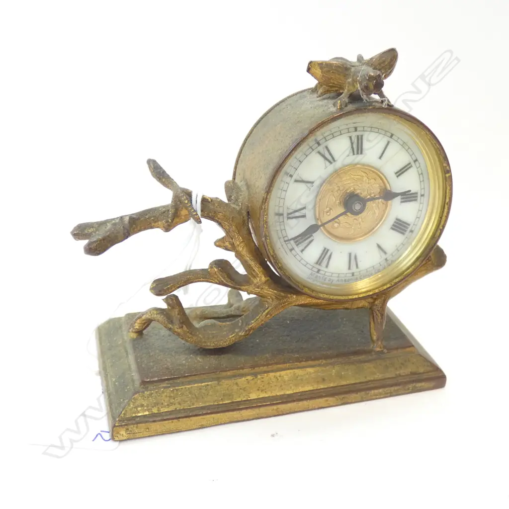(18403) SM ANSONIA BRASS DESK CLOCK W BEE (A/F)  95 X 95MM Image 1++