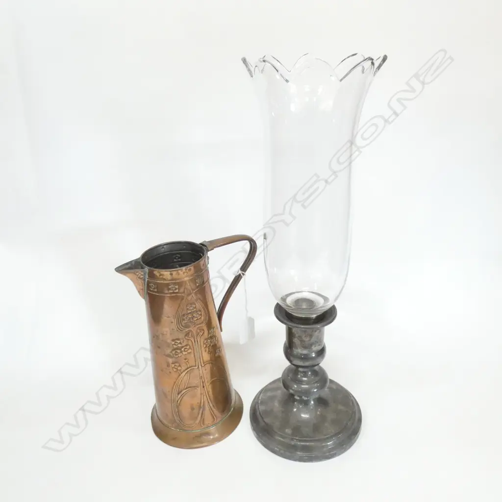 BACCARAT HURRICANE LAMP H.415mm + ART NOUVEAU COPPER JUG H.225mm Image 1++