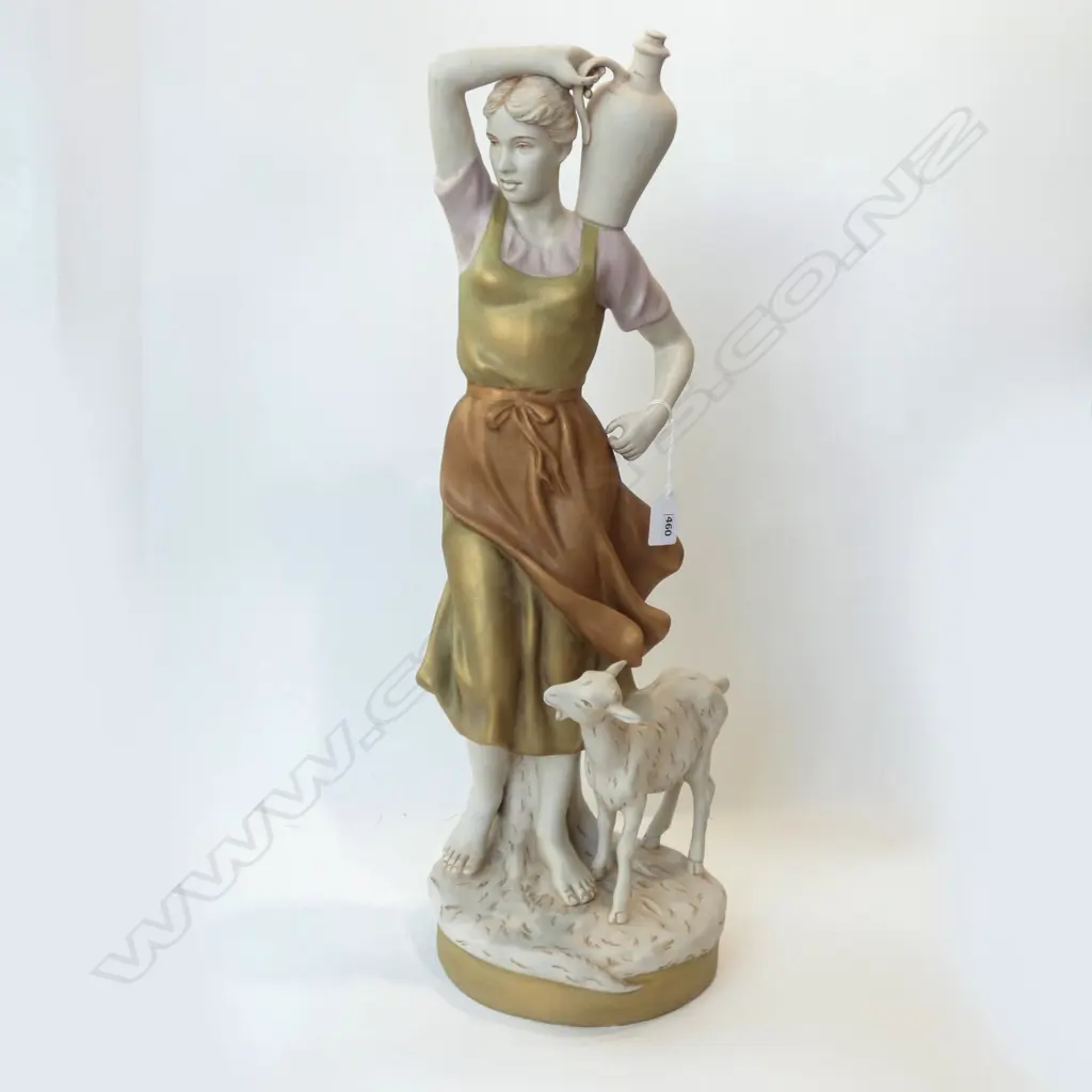 ROYAL DUX FIGURINE; LADY w. GOAT H.590mm Image 1++