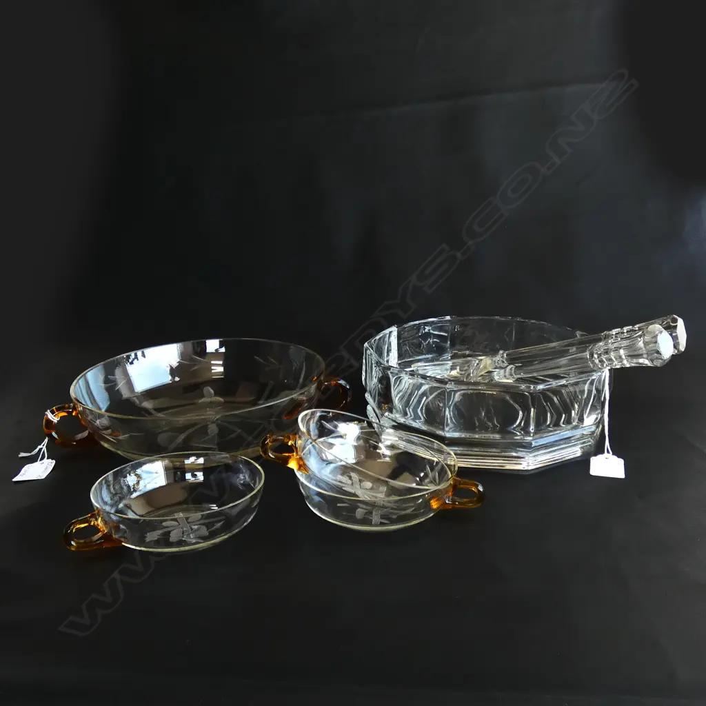 ART DECO SALAD BOWL (DIA 195MM) & GLASS SERVERS + AMBER & GLASS BOWLS Image 1++