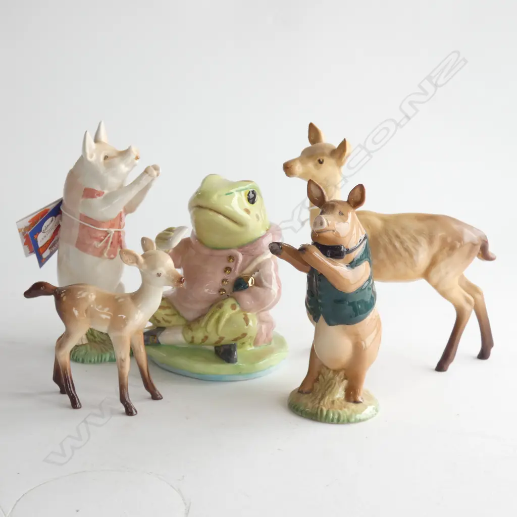 5 BESWICK FIGURINES; DOE & CALF, JEREMY FISHER + 2 PIGS Image 1++