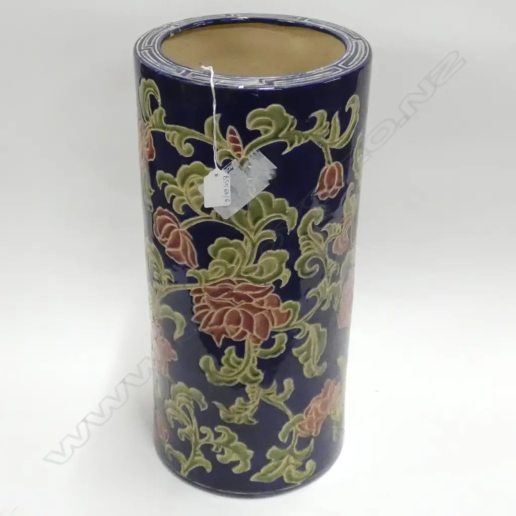 CERAMIC UMBRELLA STAND; BLUE w. FLORAL DECORATION H.480mm Image 1++