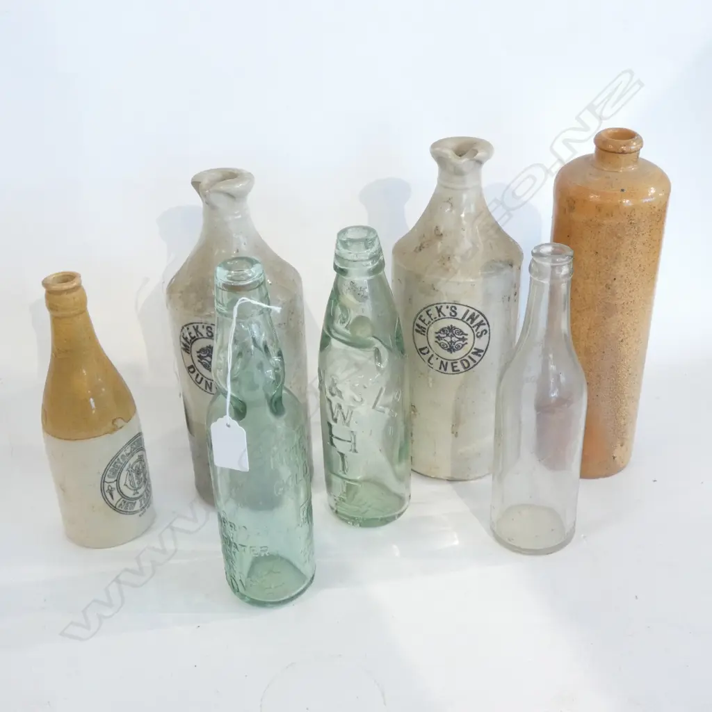 7 VINTAGE BOTTLES; 2 MEEK'S INK, 2 CODD ETC Image 1++