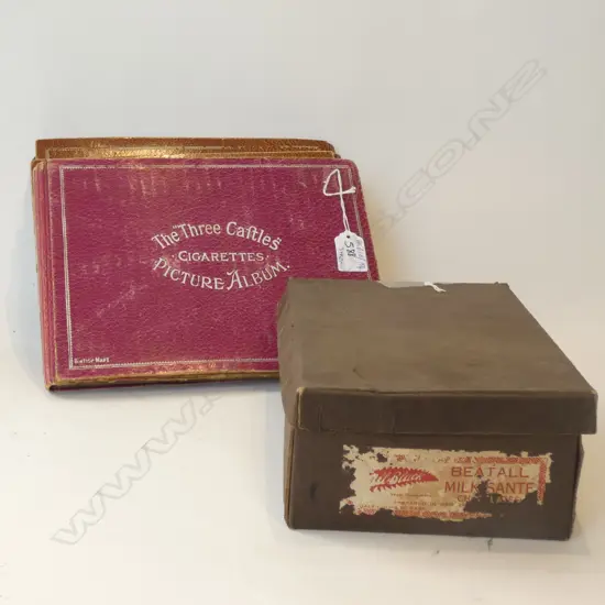 BOX OF VINTAGE CIGARETTE CARDS + 3 ALBUMS (1 EMPTY)