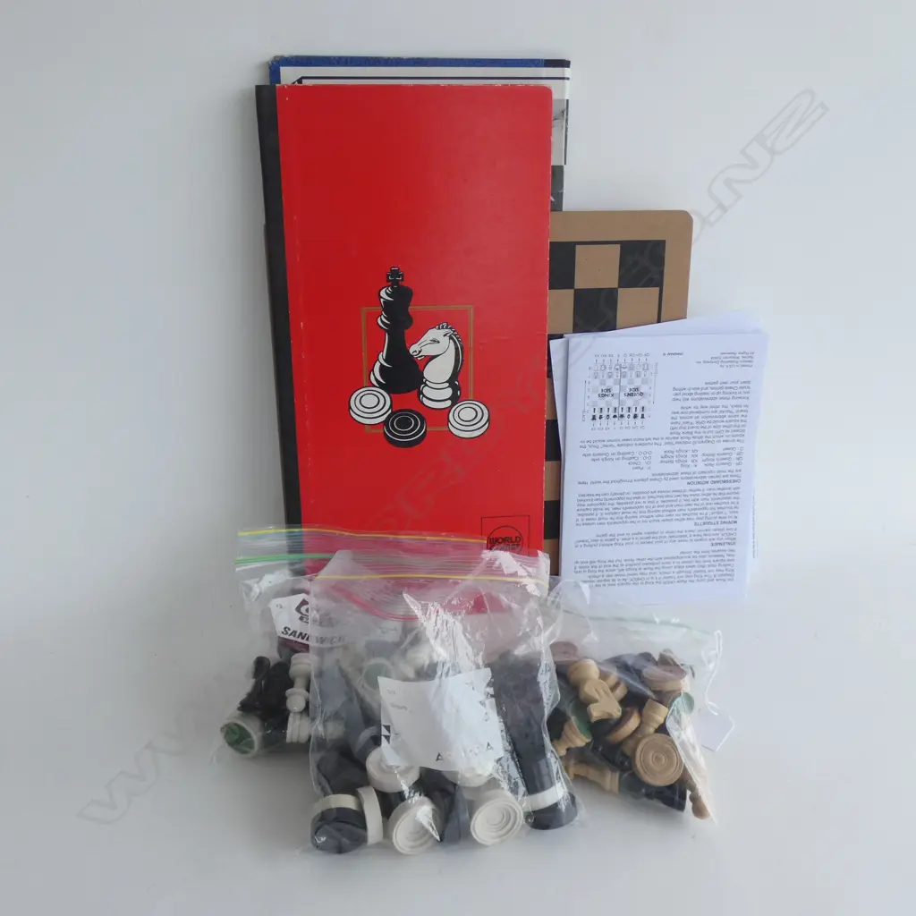 2 CHESS / DRAUGHTS SETS ONE w. WOODEN PCES Image 1++