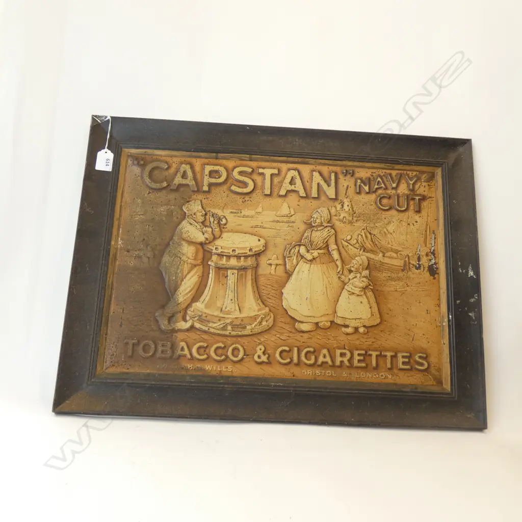 VINTAGE PRESSED TIN 'CAPTAIN NAVY CUT / TABACCO & CIGARETTES' SIGN 460x610mm Image 1++
