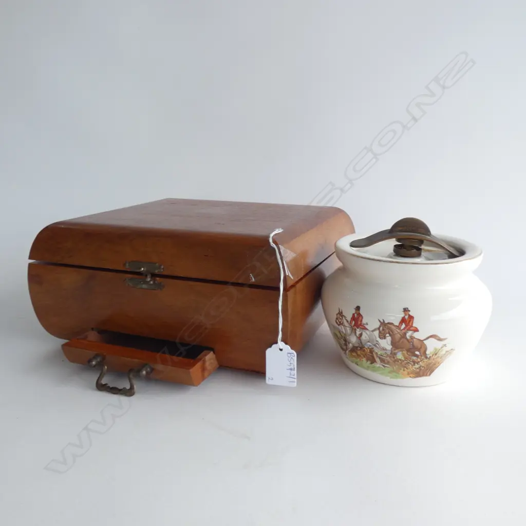 WOODEN HUMIDOR BOX W.260mm + CERAMIC TOBACCO JAR AF Image 1++