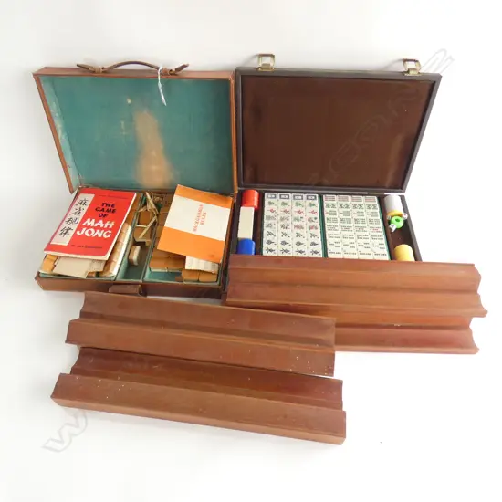 2 VINTAGE MAH JONG SETS + 4 WOODEN STANDS