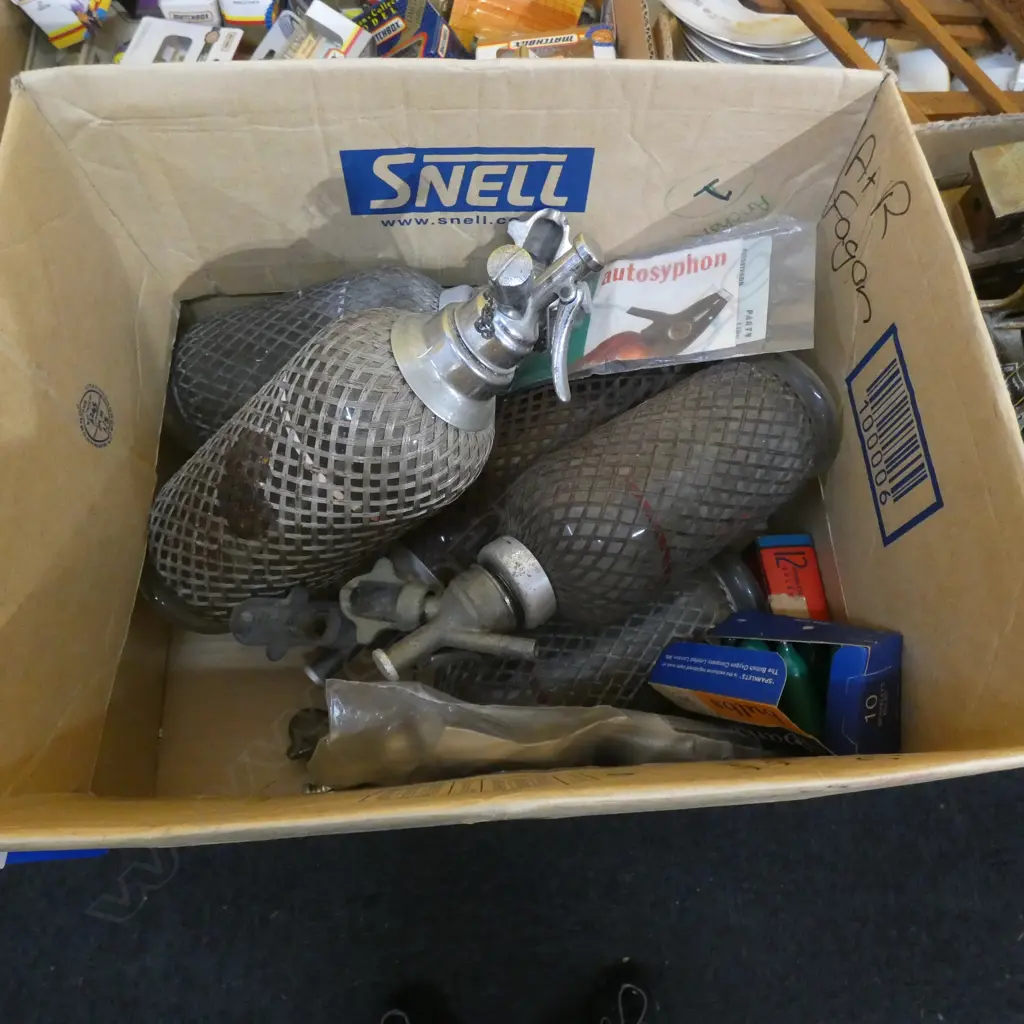 BOX LOT SODA SYPHONS ETC Image 1++