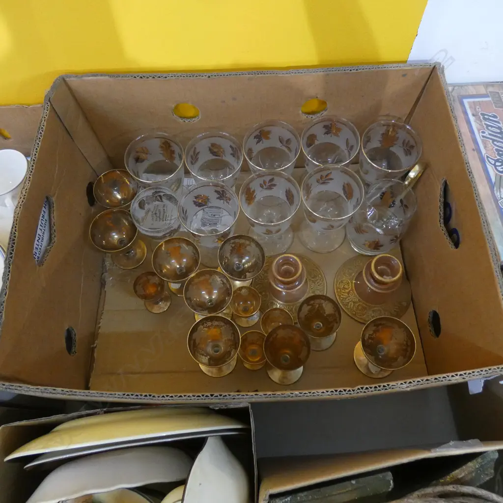 BOX LOT ASST. GILT GLASSWARE Image 1++