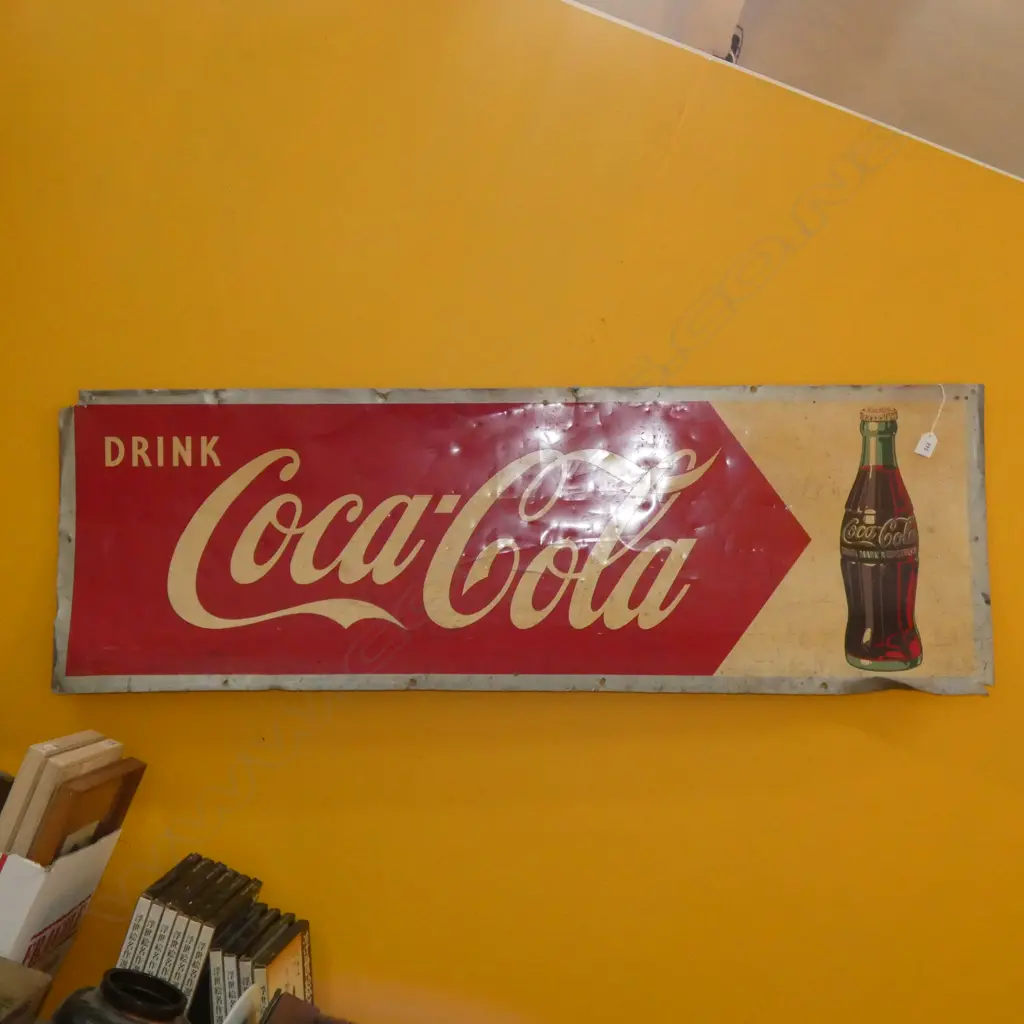 VINTAGE ALUMINIUM 'DRINK COCA COLA' SIGN 445x1370mm Image 1++