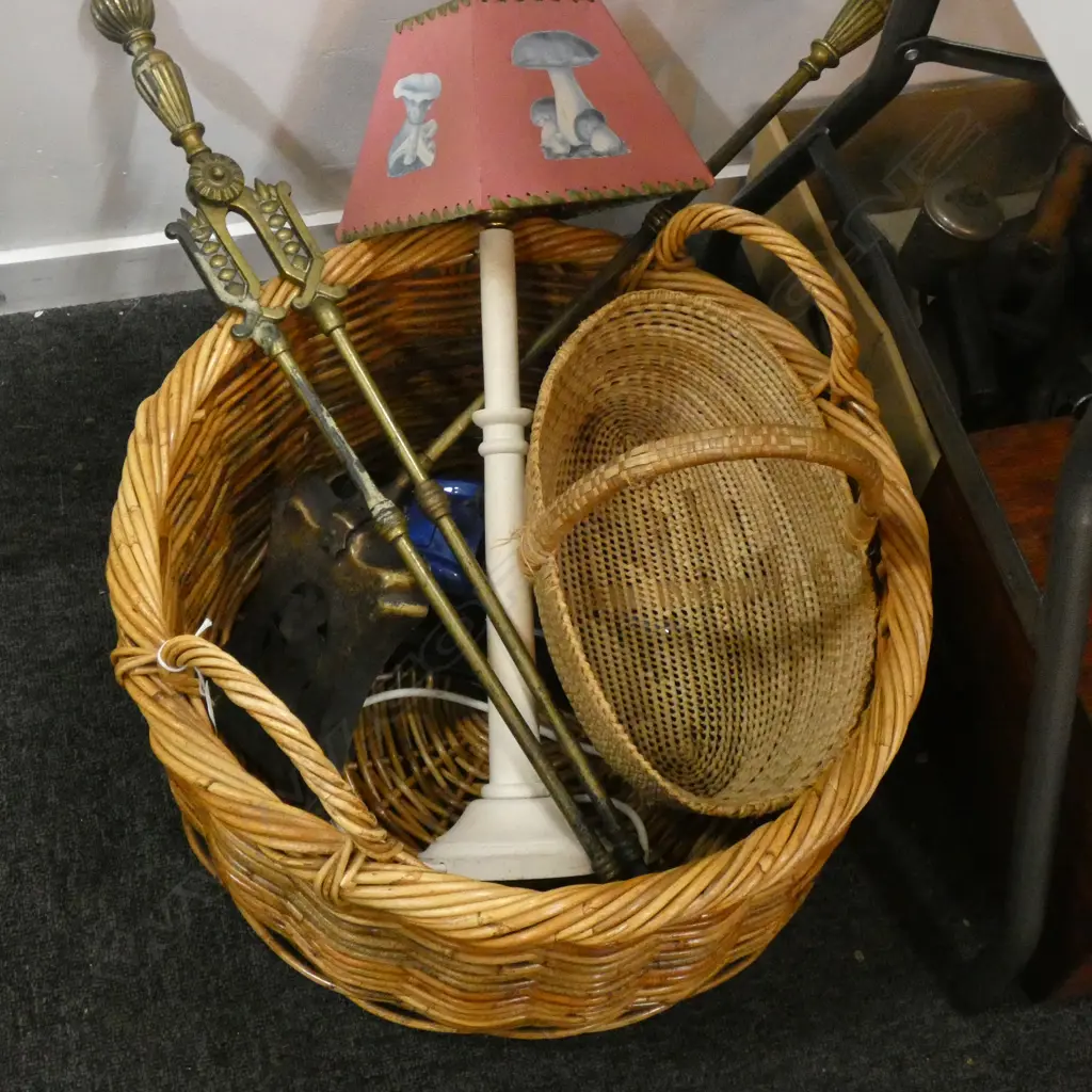 WOVEN BASKET + 2 FIRE TOOLS, LAMP, CAR ETC Image 1++