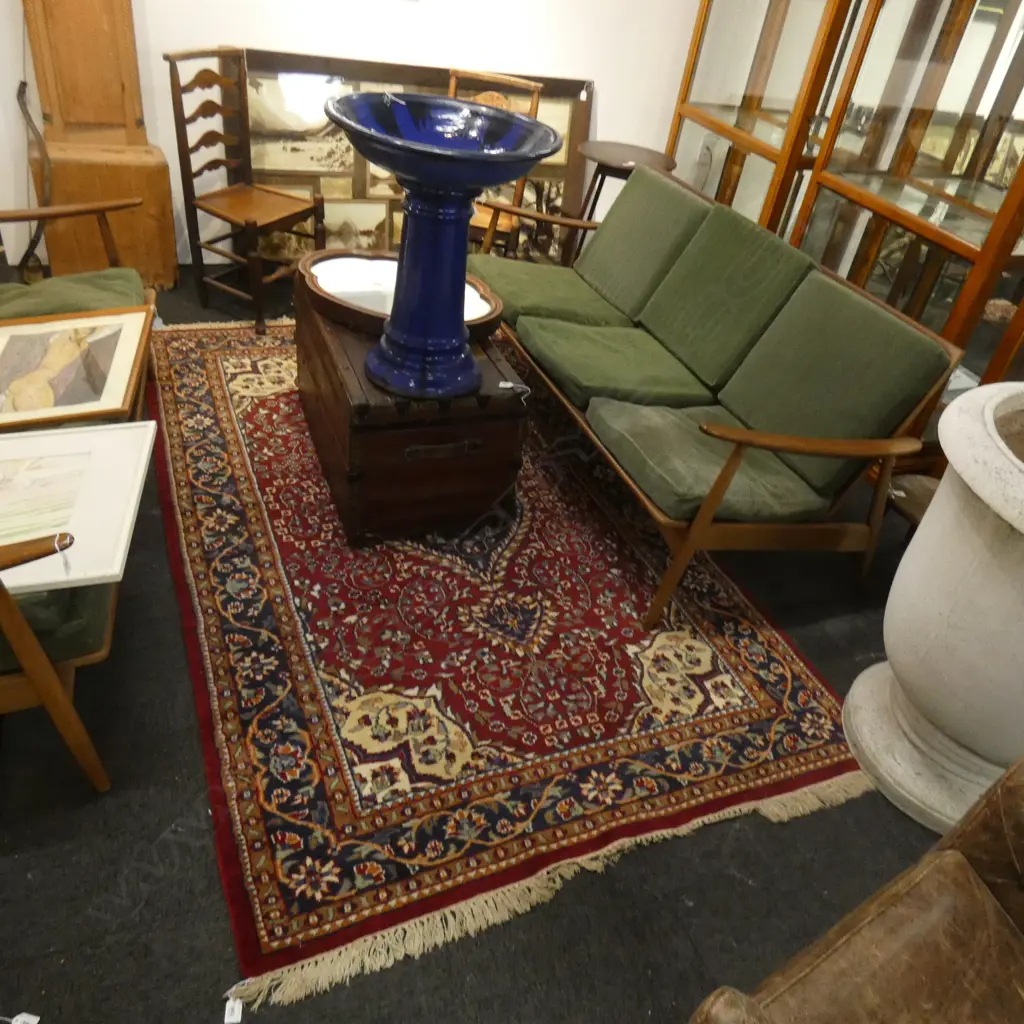 RED & BLUE HAND KNOTTED WOOL PILE RUG... Image 1++