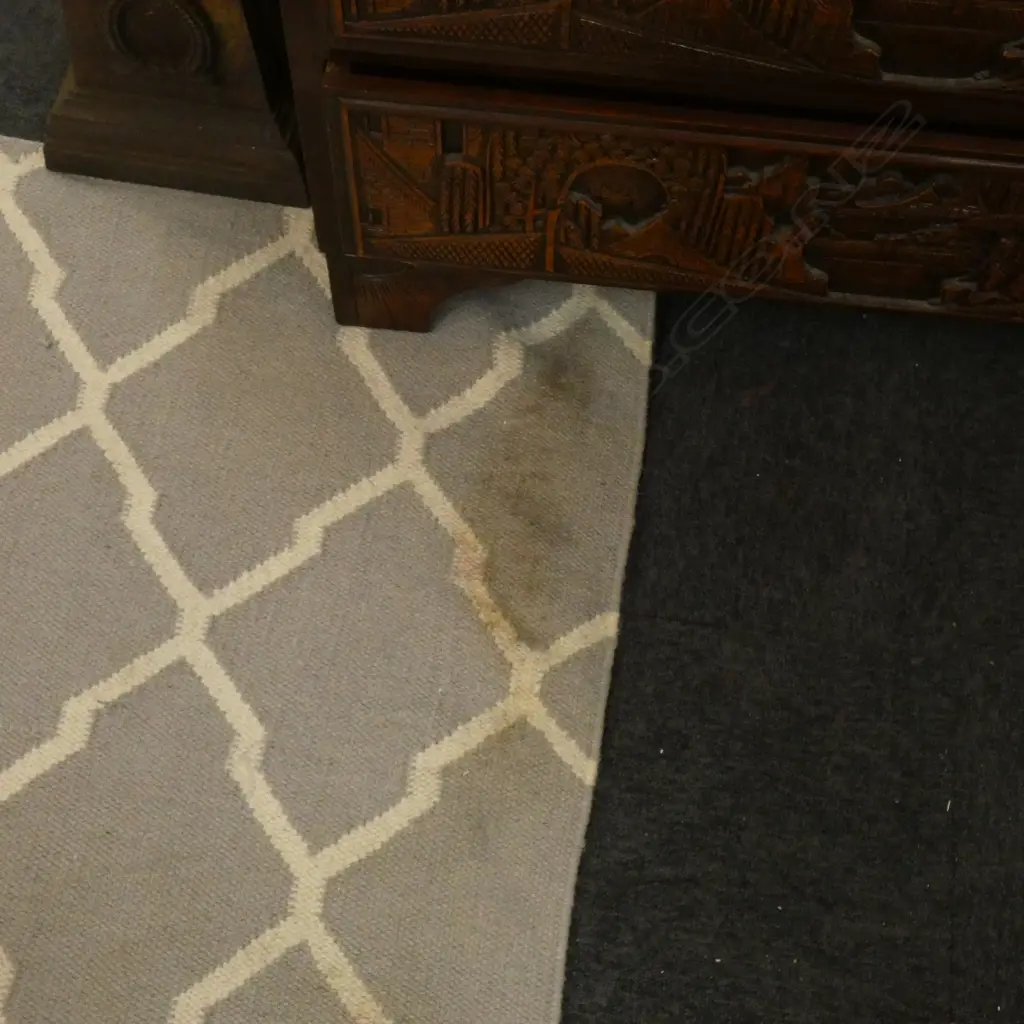 CONTEMPORARY GREY COTTON RUG, TRELLIS DESIGN... Image 1++