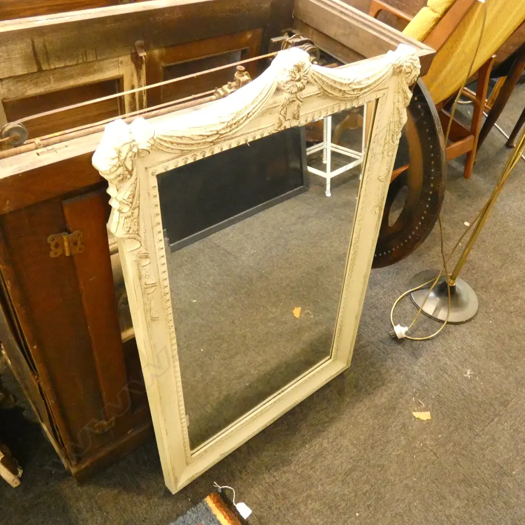 VINTAGE STYLE BEVELLED MIRROR w. SWAGGED TOP 950x640mm Image 1++