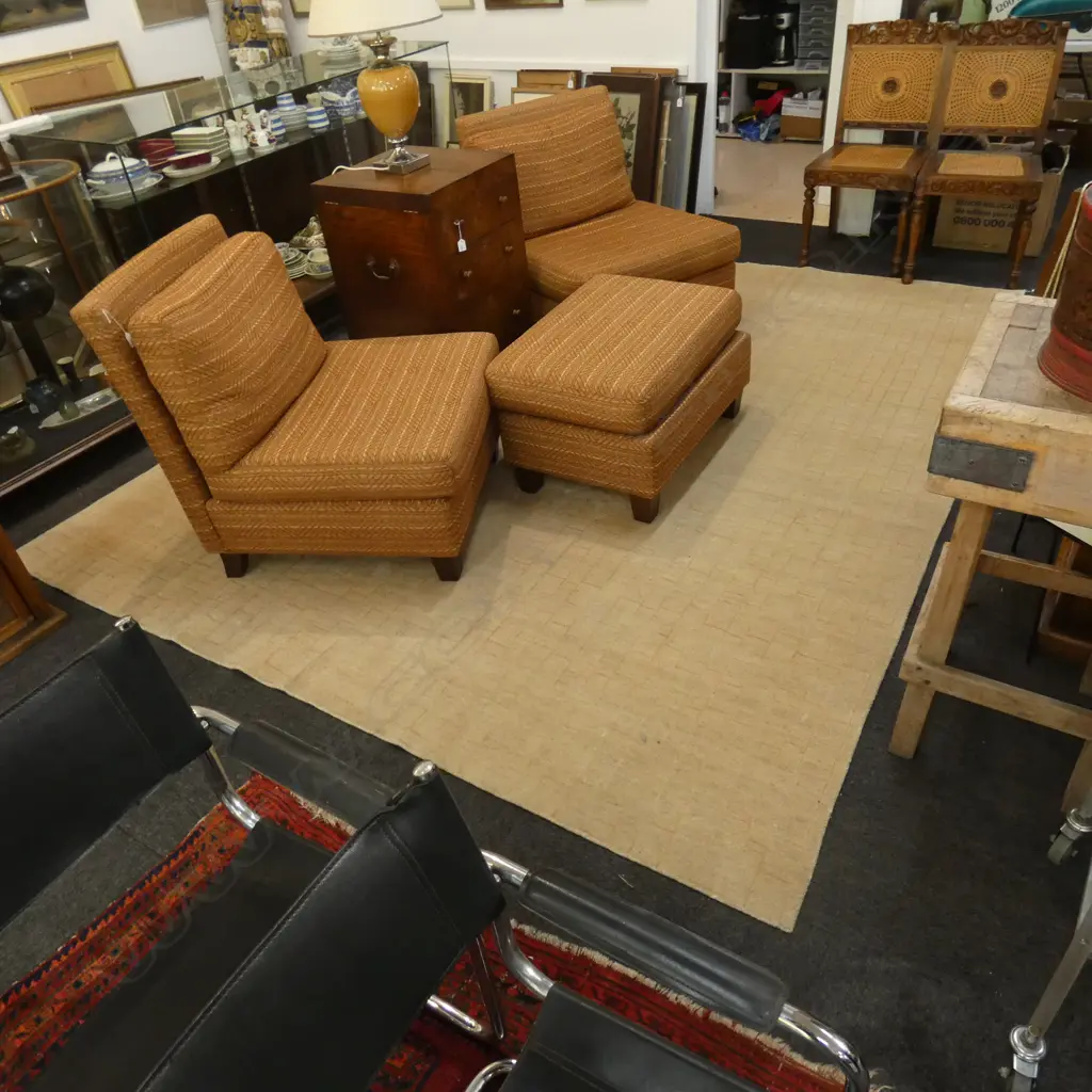 CONTEMPORARY HAND KNOTTED BEIGE WOOL PILE RUG... Image 1++