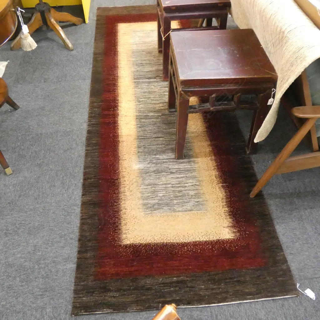 CONTEMPORARY HAND KNOTTED BROWN / RED / TAN / GREY GABBEH RUNNER Image 1++