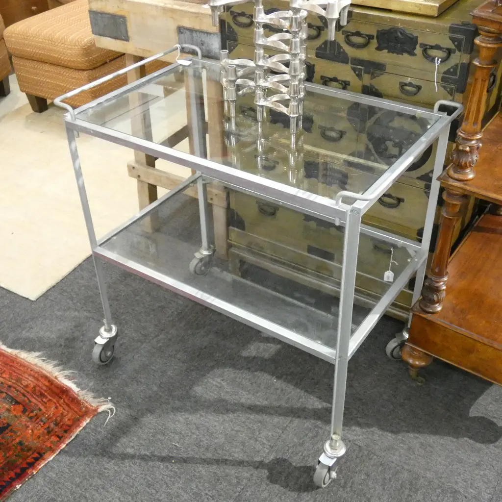 INDUSTRIAL STEEL & GLASS TROLLEY... Image 1++