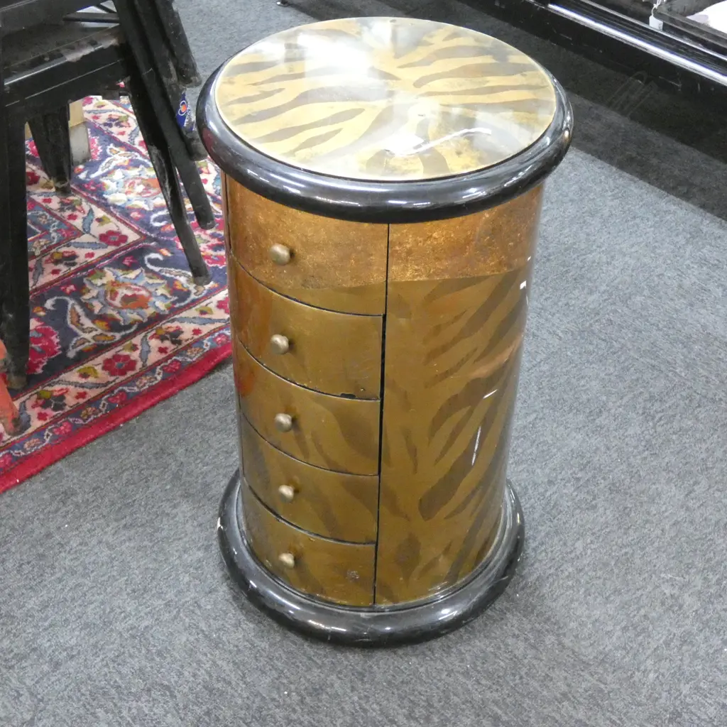 DECO STYLE CYLINDRICAL SIDE CABINET; 5 DRAWERS, SMALL LOSS TO BASE H.650mm Image 1++