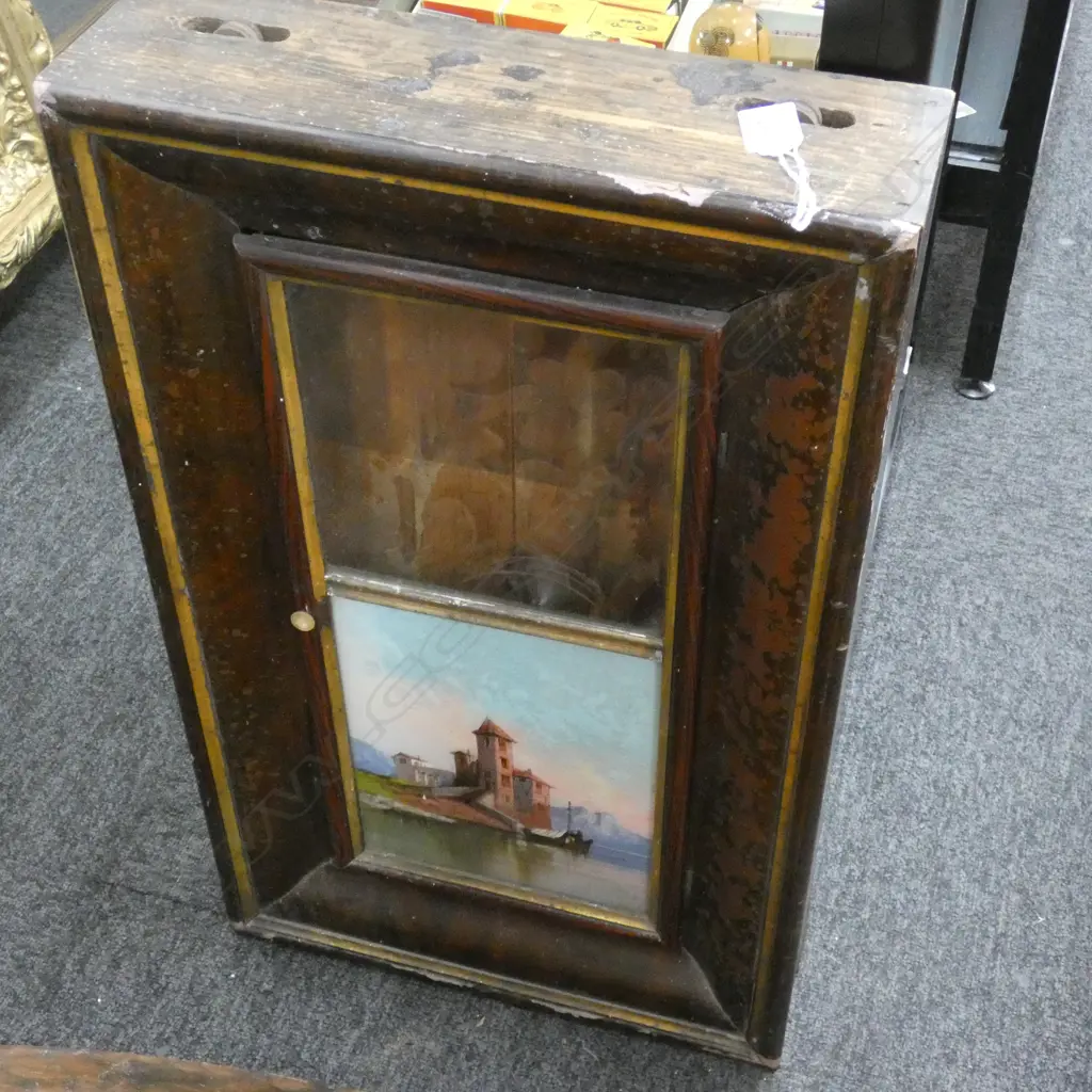 CONTINENTAL 19thC CLOCK CASE w. PAINTED GLAZED DOOR AF H.660mm Image 1++