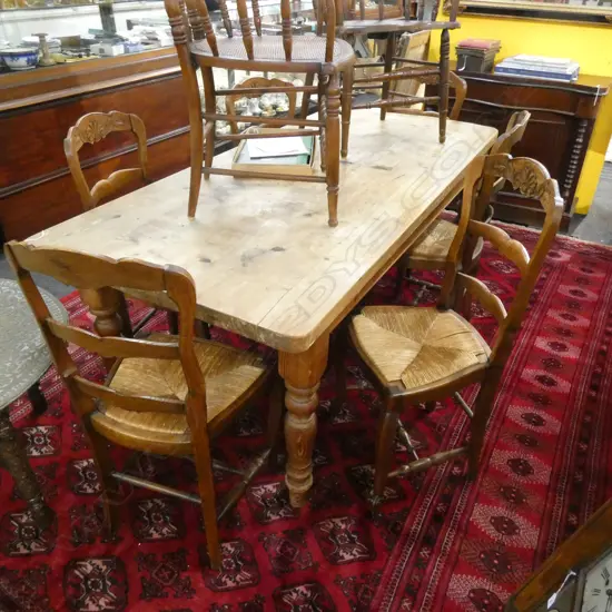 6 FRENCH OAK CHAIRS w RUSH SEATS
