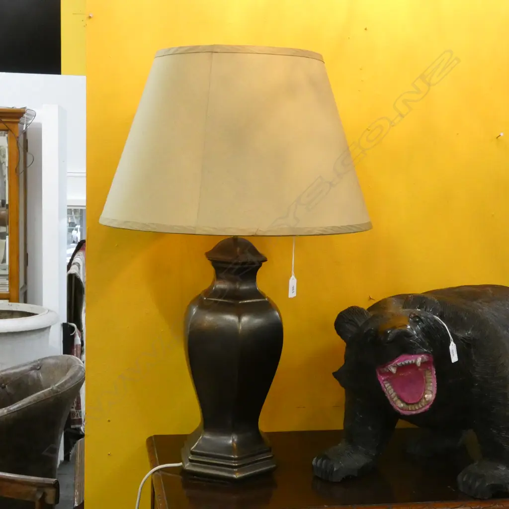 OCTAGONAL CERAMIC LAMP BRONZE FINISH / SILK SHADE H.800mm Image 1++