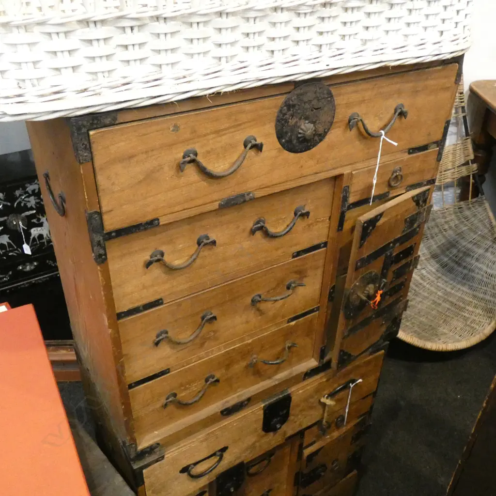 OLD JAPANESE WOODEN CABINET 7 DRAWER 2 DR 560x310x630mm Image 1++