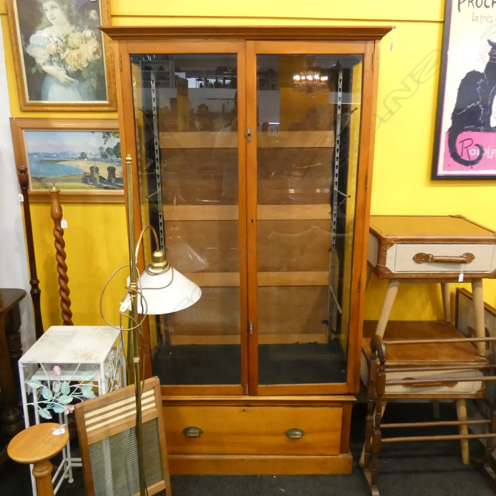 2 PC GLASS FRONTED WARDROBE - 2 GLASS SHELVES / DRAWER AT BASE 1085 X 525MM Image 1++