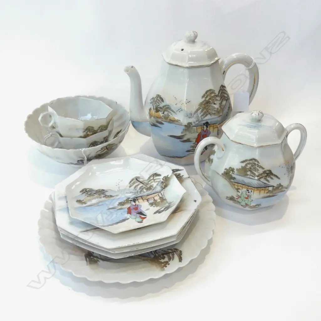 (17785) ORIENTAL PART TEA SET INC. COFFEE POT 10PCS Image 1++