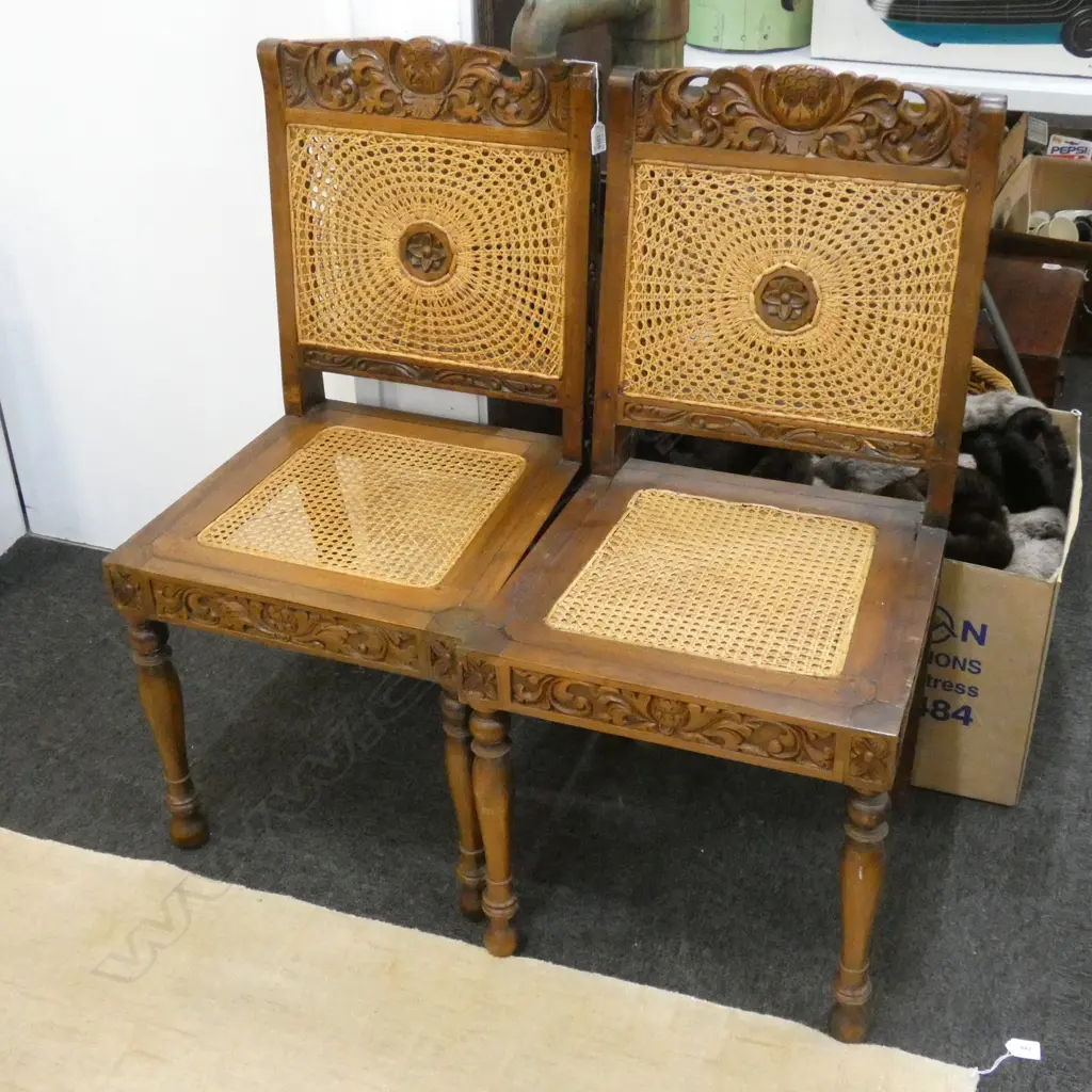 PR CARVED WOODEN ORIENTAL CHAIRS w. WYCOMBE CANING Image 1++