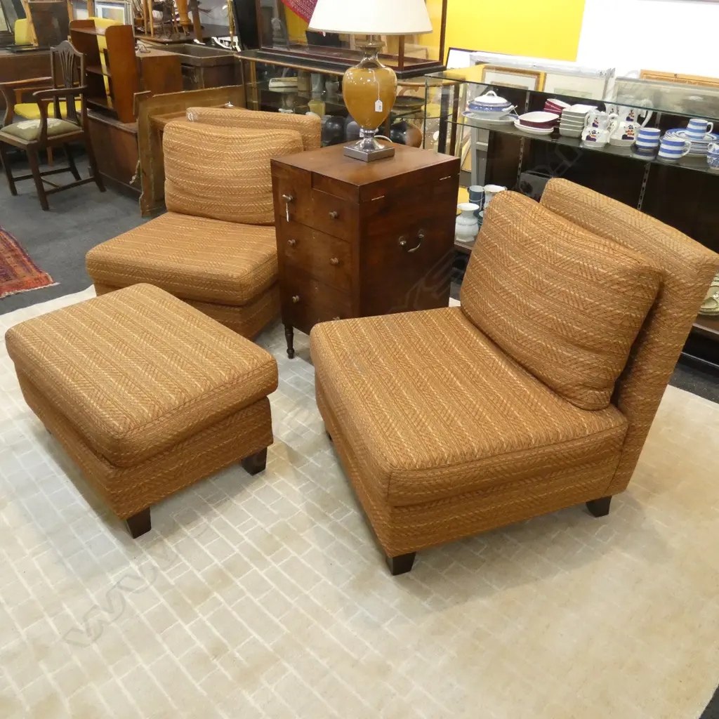 PR UPHOLSTERED SLIP CHAIRS + MATCHING OTTOMAN Image 1++