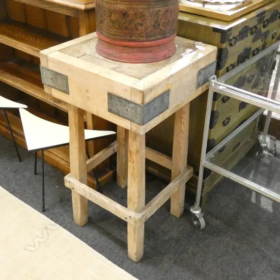 VINTAGE SQUARE BUTCHERS BLOCK ON STAND