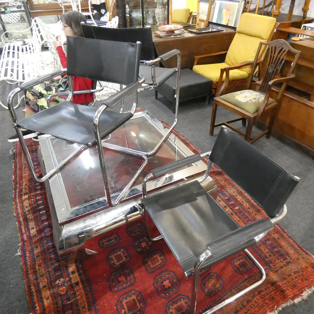 4 BLACK LEATHER & CHROME DINING CHAIRS Image 1++