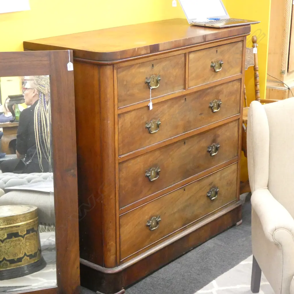 ANTIQUE MAHOGANY 5-DRAWER TALL BOY w BRASS HANDLES 1220 X  525 X 1200MM Image 1++