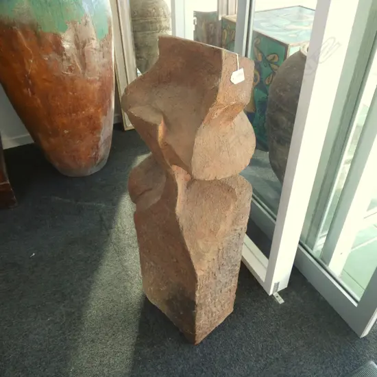 PAIR OF STONEWARE SCULPTURES. NZ SCULPTOR UNKNOWN.  ABSTRACT HUMAN FORMS H1030