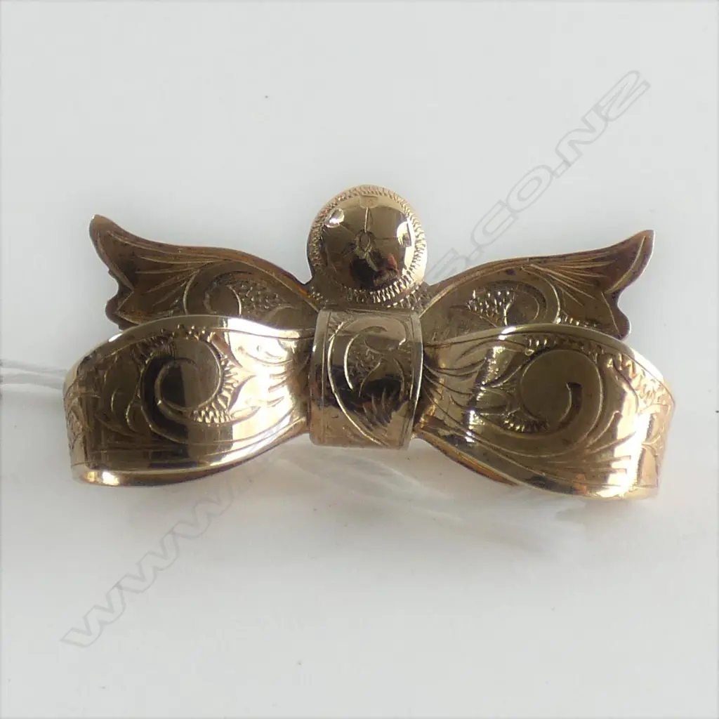 GOLD PLATED STG SILVER BOW BROOCH  Image 1++