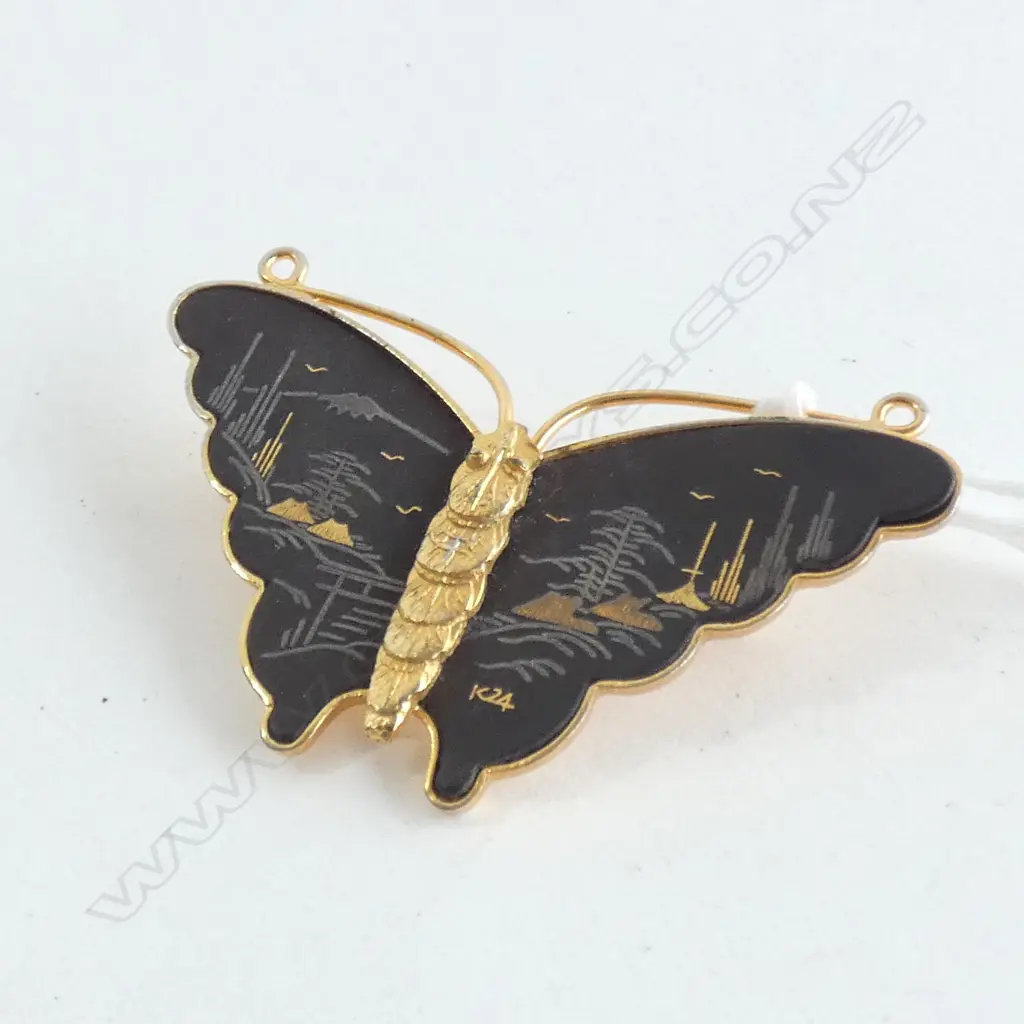 JAPANESE DAMASCENE BUTTERFLY BROOCH Image 1++