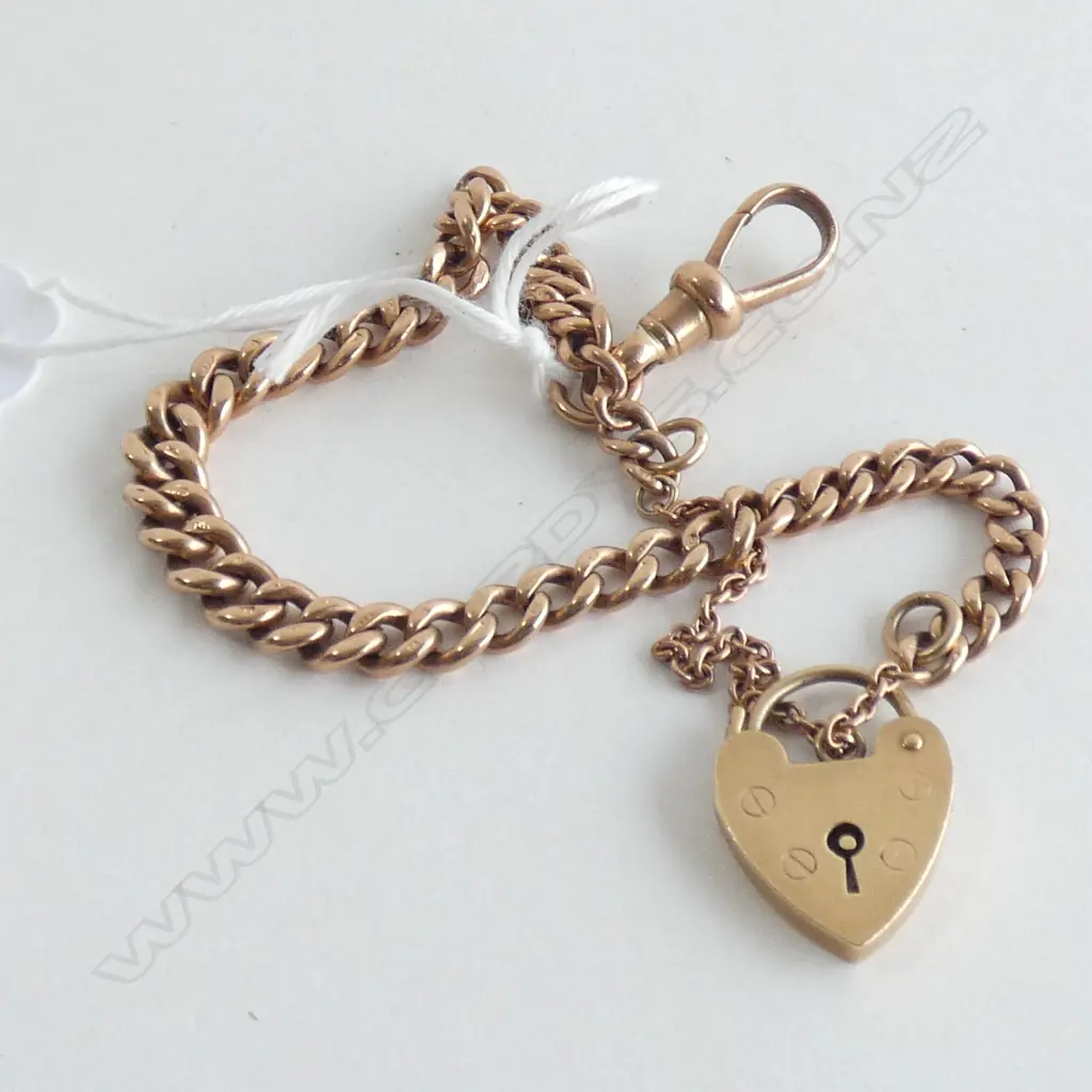 9CT GOLD CHARM BRACELET PADLOCK CLASP AND DOG CLIP15.55gm Image 1++