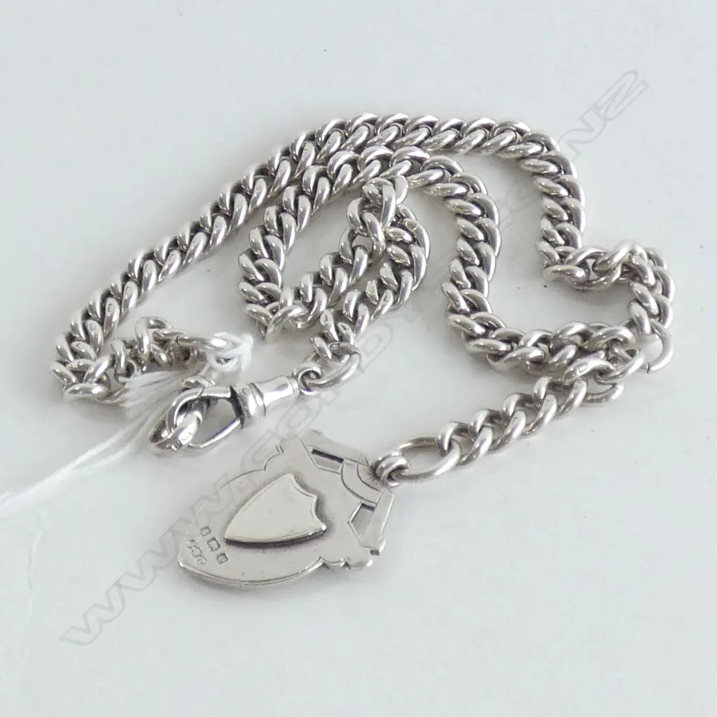 HEAVY EDWARDIAN SILVER FOB CHAIN AND MEDAL 59.13gm BIRMINGHAM 1904 Image 1++