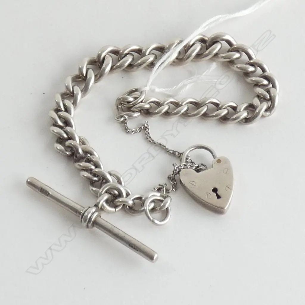 HEAVY SILVER CHARM BRACELET PADLOCK CLASP 31gm Image 1++