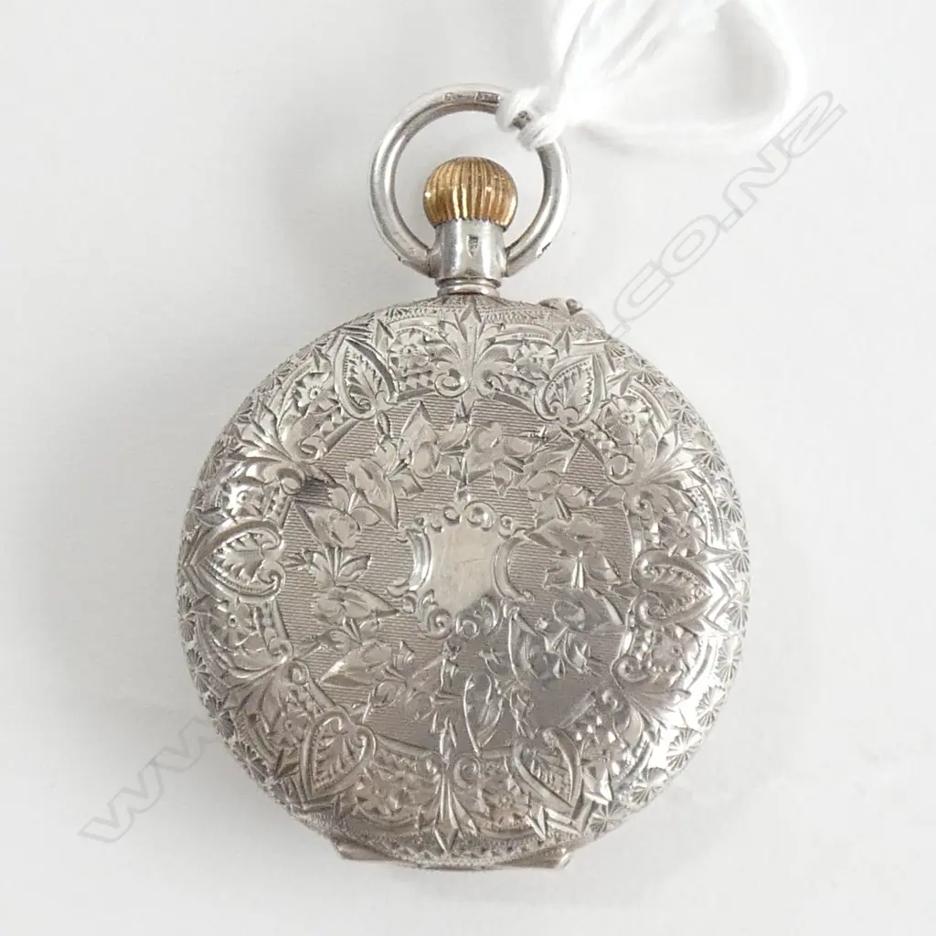 SILVER LADIES ENGRAVED FOB WATCH ANTIQUE Image 1++