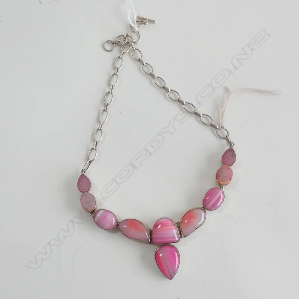 SILVER & PINK BANDED AGATE ? NECKLACE Image 1++