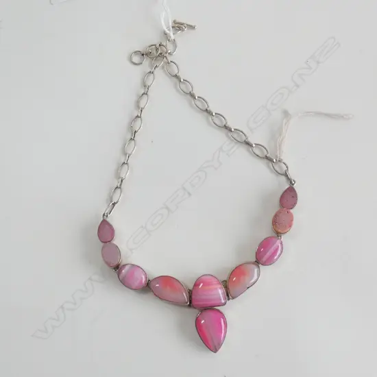 SILVER & PINK BANDED AGATE ? NECKLACE