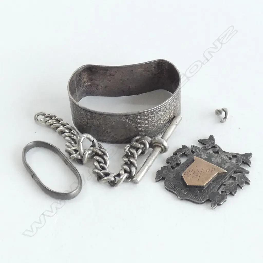 SILVER AND GOLD MEDAL (AF)/SILVER NAPKIN RING/SILVER CHAIN PIECES Image 1++