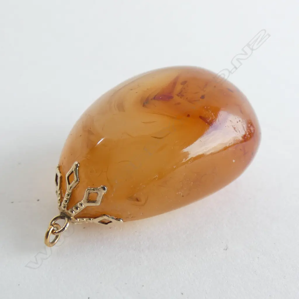 GOLD PLATED CAPED AMBER ?  PENDANT Image 1++