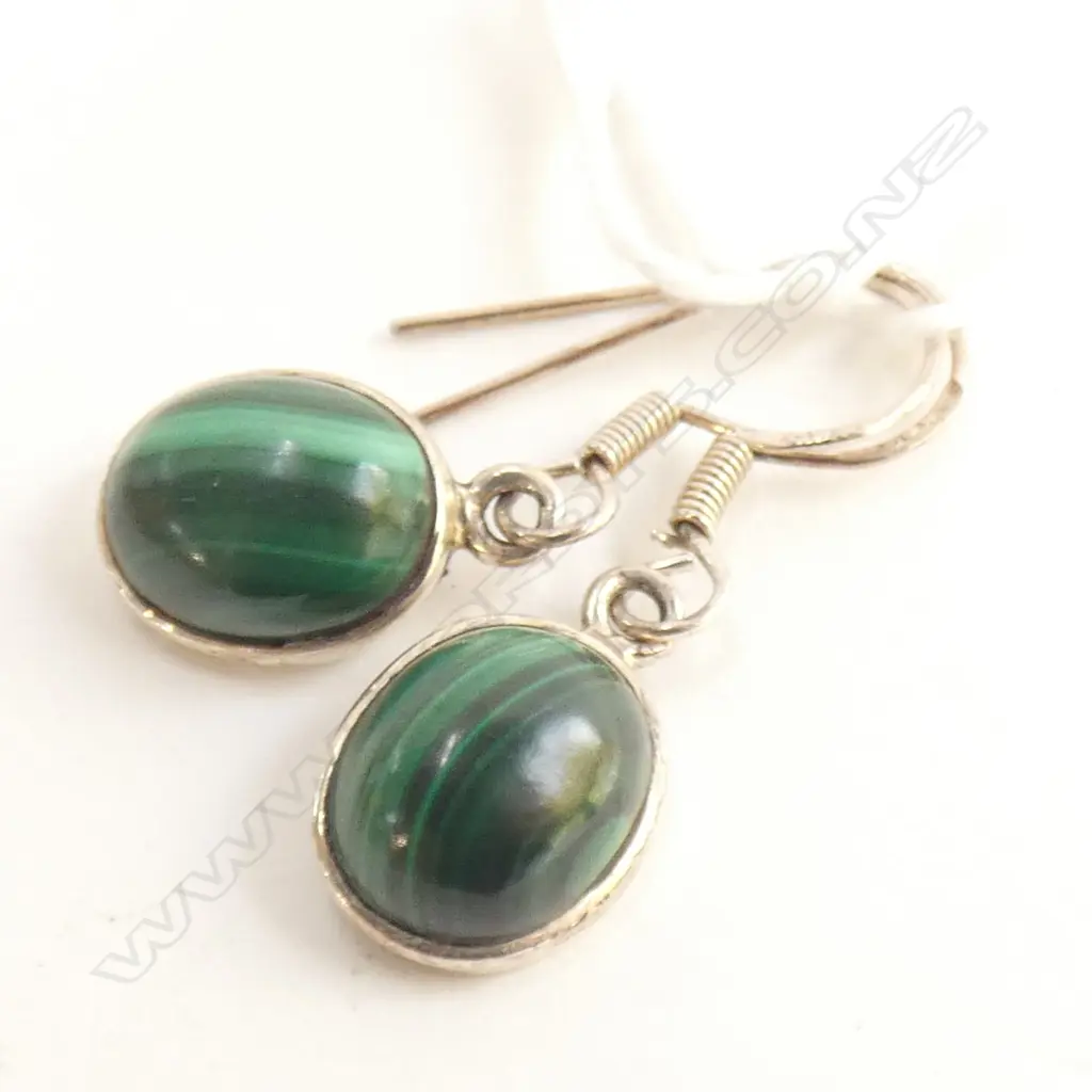 MALACHITE & SILVER DROP EARRINGS  Image 1++