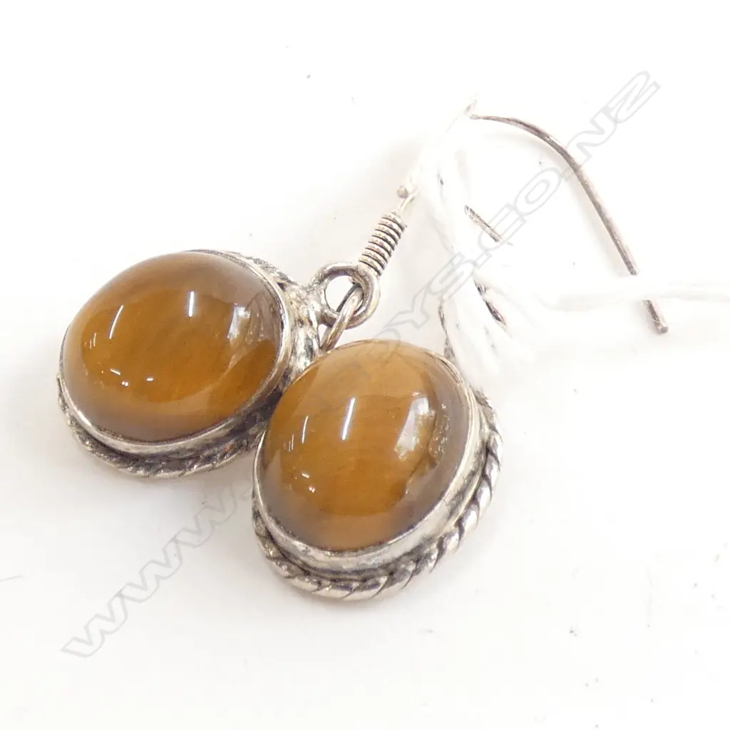TIGERS EYE & SILVER DROP EARRINGS Image 1++