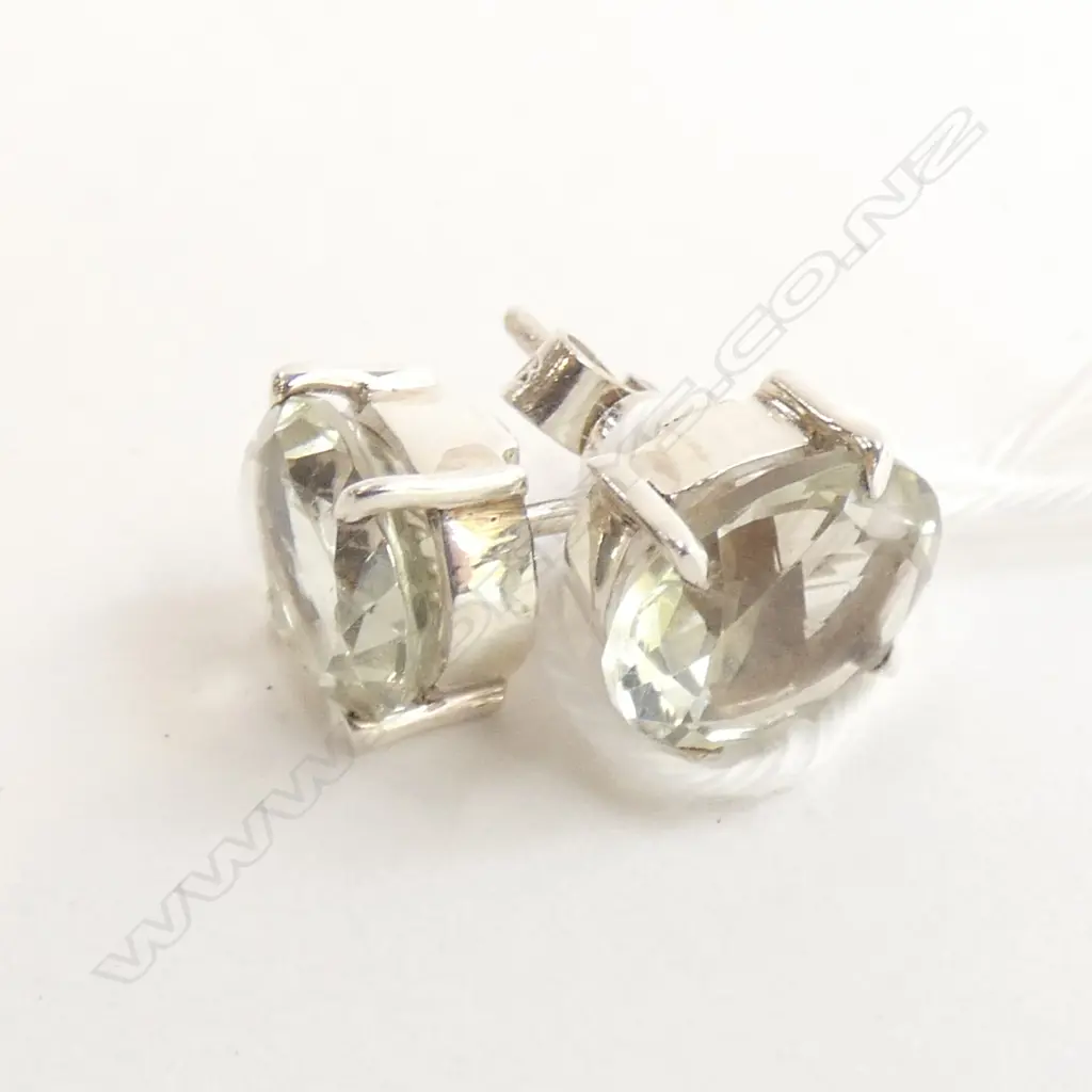 SILVER & GREEN TINGED AMETHYST EARRINGS  Image 1++