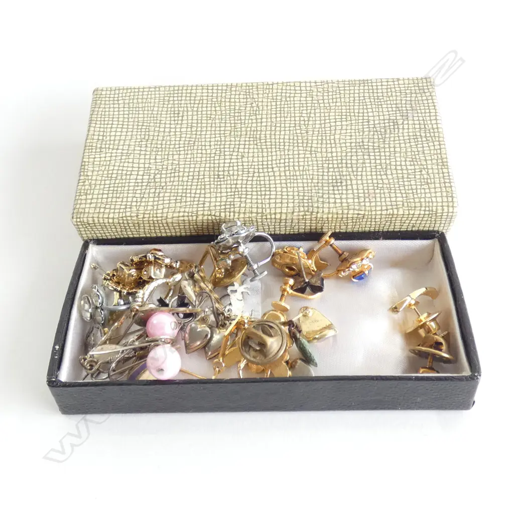 BOX LOT ASST COSTUME JEWELLERY EARRINGS & PINS Image 1++