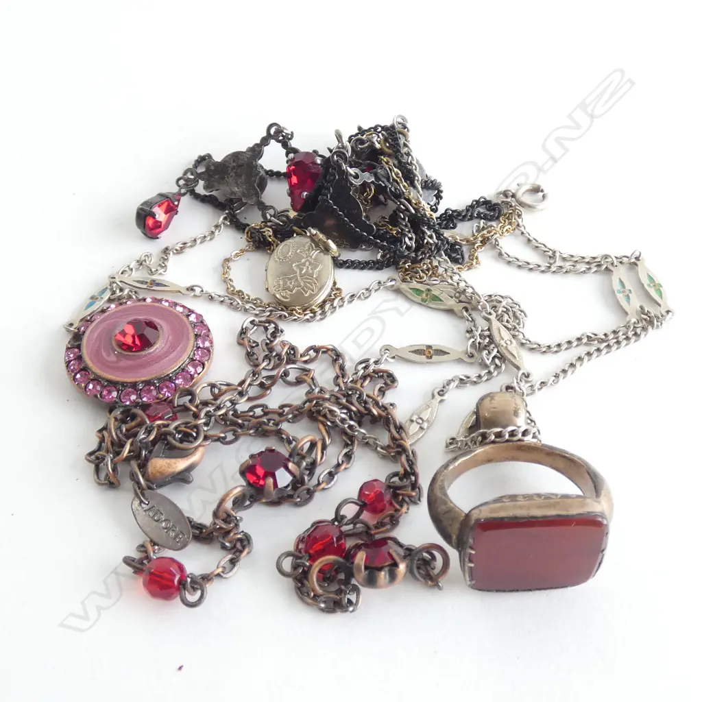 SMALL BAG: ROLLED GOLD FOB / STG CHAIN / ENAMEL PENDANT ETC. Image 1++